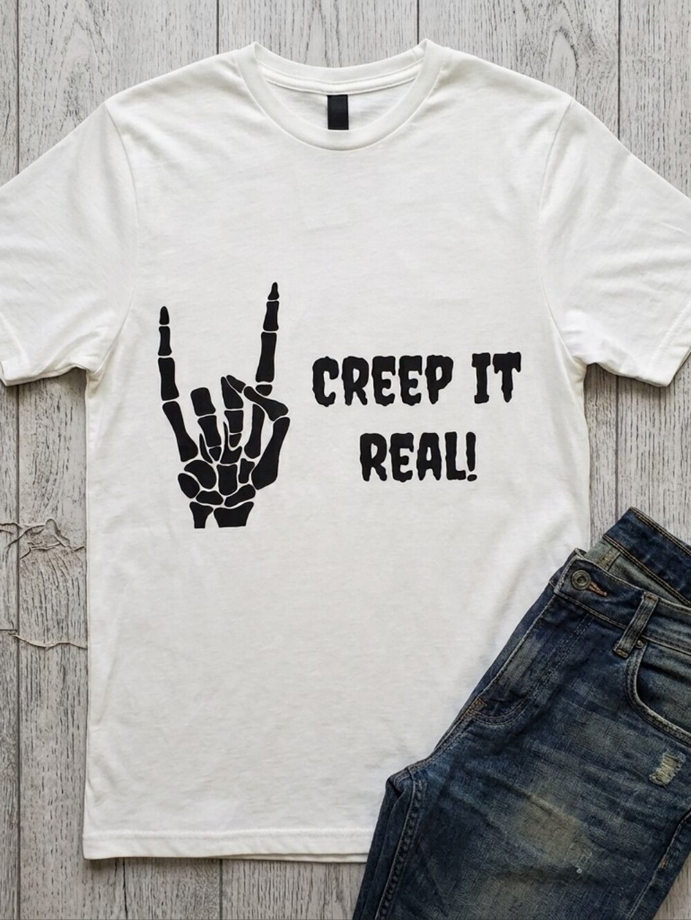 Women's Glidan Softstyle "Creep It Real" White Halloween Graphic T-Shirt S/M